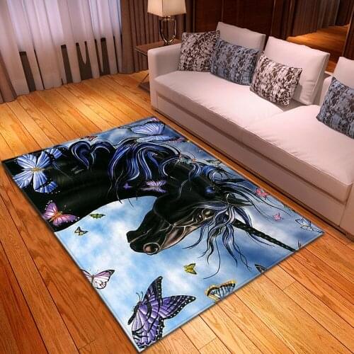 Cartoon Child Rugs Black Dream Butterfly Unicorn 3D Printed Carpets Child Bedroom Play Area Rug Kids Room Carpet Baby Crawl Mats