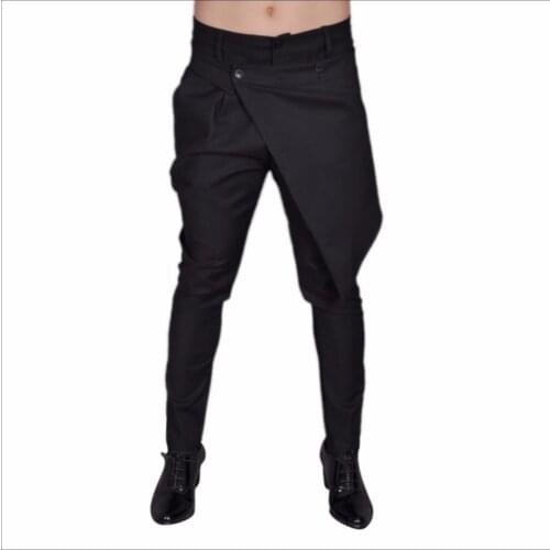 Men Overalls Pants Casual Personality Disassembly Culottes Slim Taper Pants Hairstylist Trousers Costumes Skirt 27-44