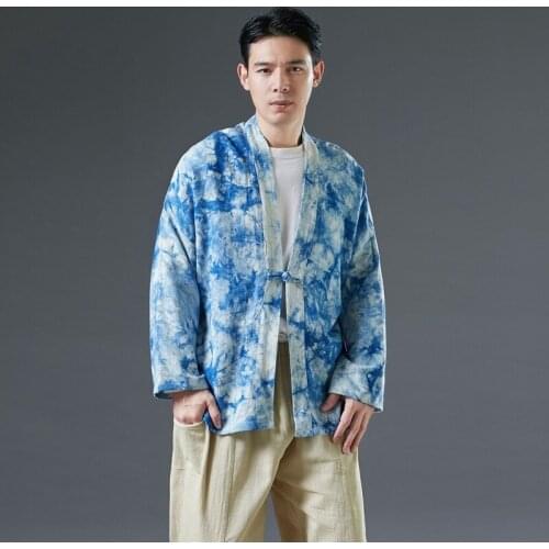 2021 New Jacket Men Traditional Chinese Clothing Linen Hanfu Men Top Long Sleeve Tang Suit Kung Fu Clothes Cardigan Coat KK3467