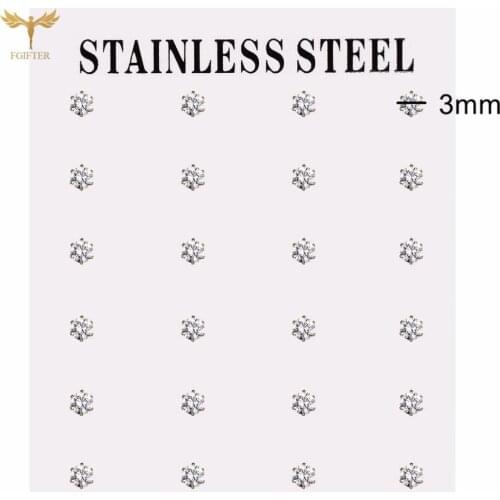 18K Yellow Gold Plated Round Cubic Zirconia Stud Earrings Wholesale 12 Pairs Earrings Set Stainless Steel Jewelry For Women