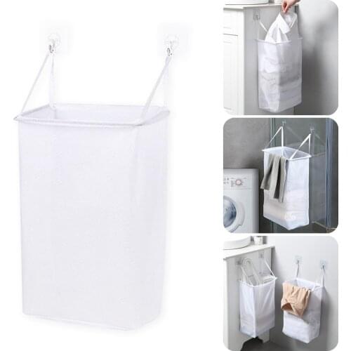 Wall Mounted Laundry Hamper Collapsible Punch Free Mesh Cloth Portable Laundry Basket for Bathroom Laundry Room with Wall Hook