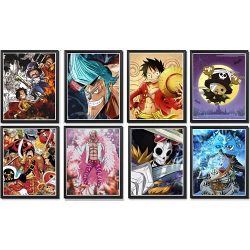 OP One Piece Character Assorted Anime Poster Luffy Brook Chopper Doflamingo Canvas Art Print,8 x 10 Inches,No Frame,8 PCS