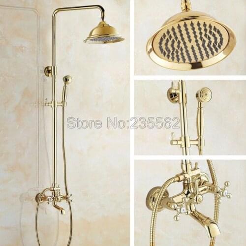 Luxury Bathroom Dual Cross Handle Rain Shower Faucet Set Wall Mounted Clwfoot Bathtub Mixer Tap + Hand Spray lgf343