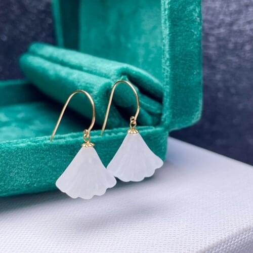 SHILOVEM 18k yellow gold real Natural white Jasper drop earrings classic fine Jewelry women wedding gift 12*14mm myme12145666hby