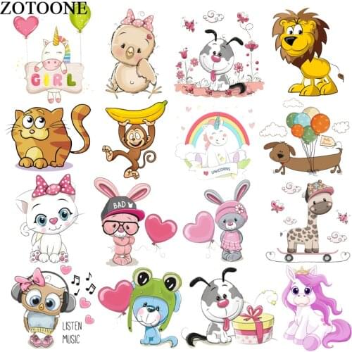 ZOTOONE Iron-on Transfers Cartoon Animal Patches For Kids Clothes Heat Vinyl Transfer Dog Owl Cat Unicorn Patch Stickers DIY E