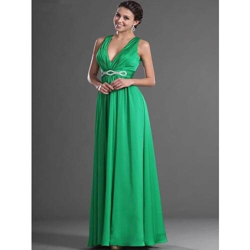 Green Evening Dresses Straight Deep V-neck Chiffon Backless Long Dubai Saudi Arabic Evening Gown Prom Dresses