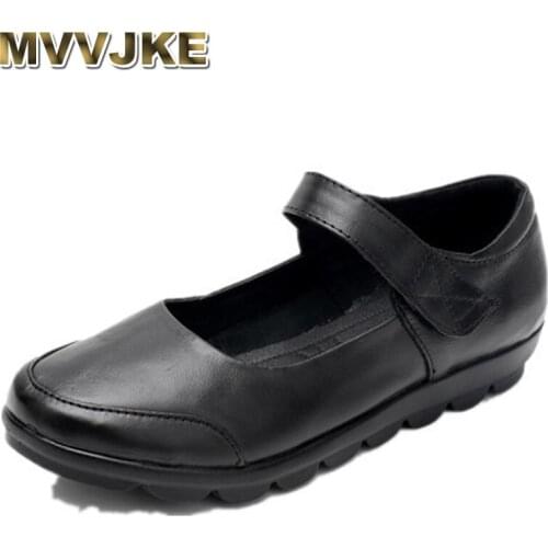 MVVJKE Cow leather wedges heel shoes for women mary jane high heel work office lady strap round toe comfort dancing shoes