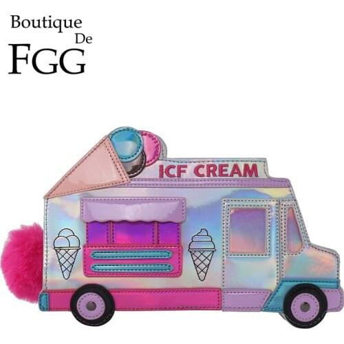 Boutique De FGG Irridescent Faux Leather Ice-cream Car Women Cross-Body Bags Casual Ladies Shoulder Handbags and Purses