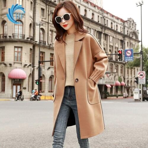 2021 New Windbreaker Jacket Clothing Woolen Coat Women Mid-length Korean Loose/Thin Long Sleeve Coat Solid Veste Manteau Femme