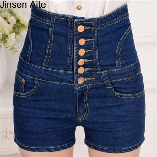 Jinsen Aite Plus Size S-5XL High Waist Stretch Female Denim Shorts Hot Slim Vintage Summer Fashion Women Jeans Short Pants JS427