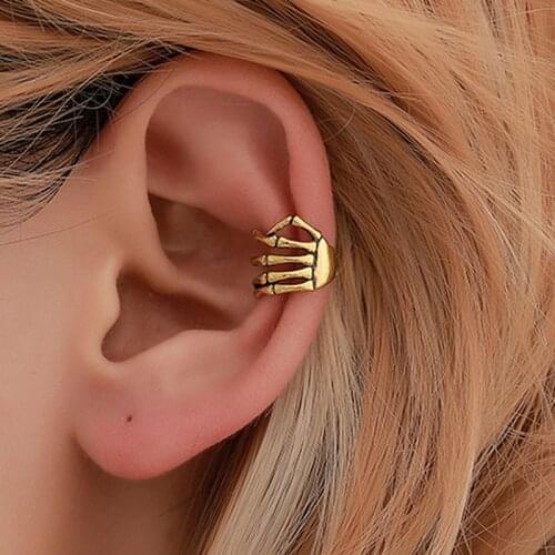 Skeleton Hand Ear Clip Hollow Out Leaf Lotus Fish Tail No Pierced Earrings For Womens Vintage U-Shaped Branches Fashion Jewelry