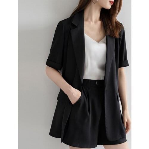 Two Piece Blazer Suit Women Office Sets Autumn Long Sleeve Cardigan Blazer Shorts Solid 2 Piece Set Lady Profession Blazers Set