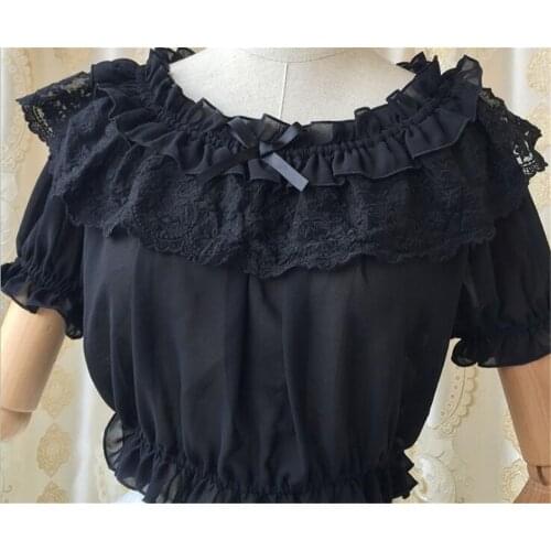 Lolita girl Womens Chiffon Crop Top Short Sleeve Star Pattern Chiffon Blouse B637