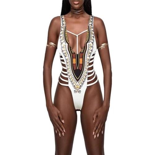 African Dashiki Print Sexy One Piece Swimsuit For Women Monokini Brazilian Bikini Ladies Bathing Suit Bandage Backless Swimwear