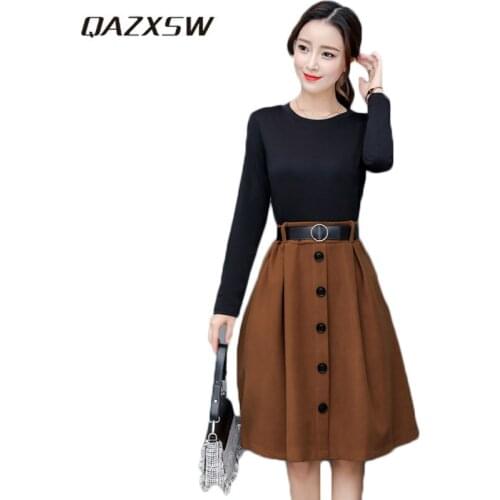 2019 New Spring Dress Autumn Plus Size Fashion Solid Slim Two-piece Set Round Collar Long Sleeve Lady Party Women Dresses HB584