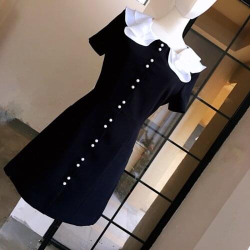 Round New collar temperament cultivate morality dress female Hepburn little sweet wind dress with short sleeves