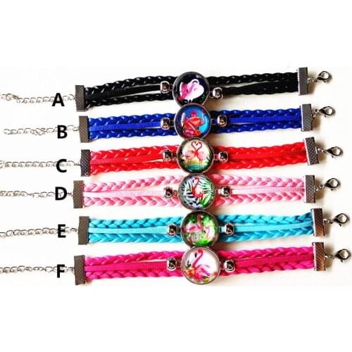 1pc Unicorn, Flamingo Glass Cabochs Ancient Silver Pink Rose Blue Black Red Charm bracelet for girls Party Gift wholesale