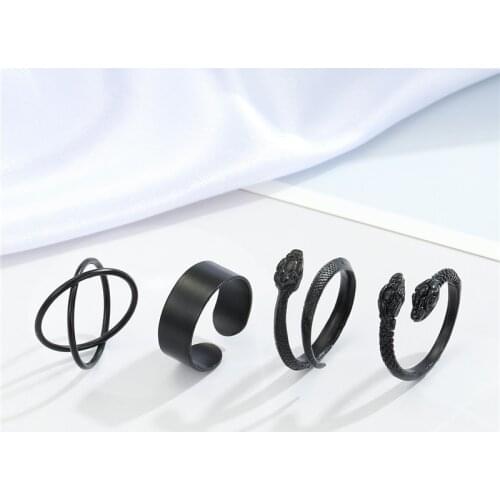 1PC New Minimalist Punk Black Cross Snake Ring For Women Men Fashion Gothic Planet Matte Round Open Finger Ring Jewelry R295