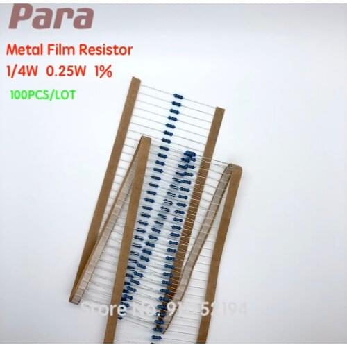 100PCS/LOT 1/4W 0.25W 1% 1R--10M OHM Metal Film Resistor +-1% 10K ohm 1R 2.R 1K 4.7K 10K 68K 2.2K 1K 100K 220K 560K 300K 1/4W