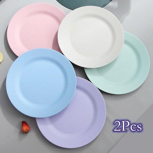 2Pcs New Dinner Plate Wheat Straw Plates Unbreakable Lightweight Dinner Plates Reusable Sturdy Dinnerware Dessert Plate Dish Set