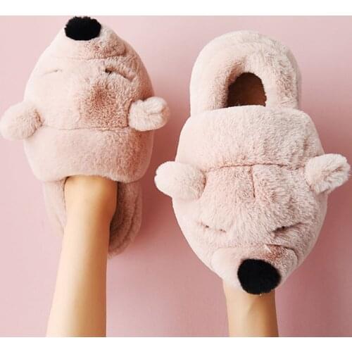 2021 Couples Cute Cartoon Pig Slippers Home Indoor Non-slip Fuzzy Slides Warm Thick Plush Shoes Women Winter Cotton Soft Shoes