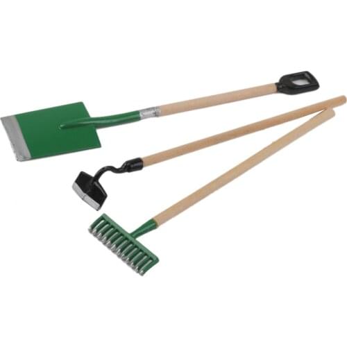 3x Garden Tools +Tin Metal Watering Can For 1/12 Scale Doll House Miniatures