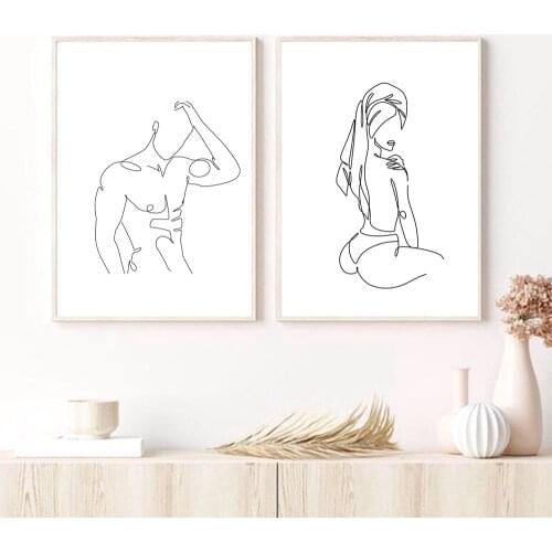 Abstract Woman Face Art Print Black and White Minimal Bathroom Line Drawing Canvas Painting Washroom Art Poster Wall Art Decor