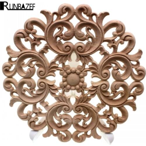 RUNBAZEF Lot Carving Natural Wood Appliques For Furniture Cabinet Unpainted Wooden Mouldings Decal Vintage Home Decor Decorative