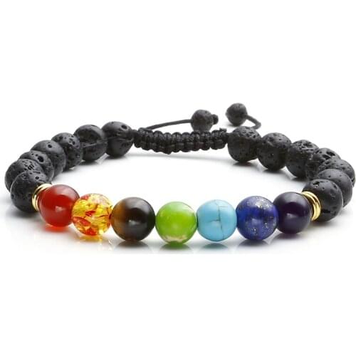 Ayliss 7 Chakra 8-9MM Lava Rock Beads Bracelet Healing Point Balance Bracelets Femme Yoga Reiki Prayer Wish Stones Pulseras