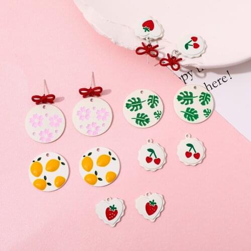 Bow love cherry strawberry lemon cherry alloy pendant DIY handmade earrings stud accessories materials