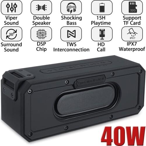 40W TWS Interconnection Card Insert Wireless Bluetooth Speaker Waterproof Call Function Portable Outdoor Surround Sound Mini
