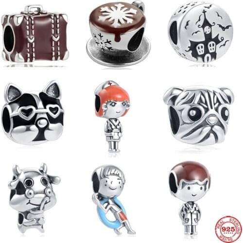 2021 new brown bag cat coffee cup boy girl diy Beads fit Original Pandora Charms silver 925 Bracelet DIY Women Jewelry