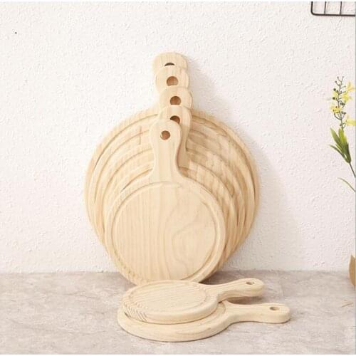 Wooden Pizza board Round with Hand Pizza Baking Tray Pizza Stone Cutting Board Platter Pizza Cake Bakeware Tools