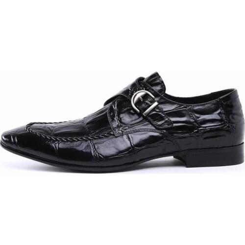 Designer Mens Dress Shoes Pointed Toe Genuine Leather Wedding Shoes Buckle Strap Slip On Casual Mens Business Shoes Black 37-44