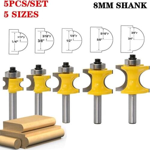 5pcs/set 8mm Shank Tipped Bullnose Wood Router Bit Tungsten Carbide Cove Box Router Bit Woodworking Milling Cutter Cheap Price