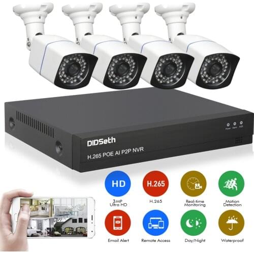 H.265+ 4CH 3MP POE Security Camera System Kit Audio Record IP Camera IR Outdoor Waterproof CCTV Video Surveillance NVR Set