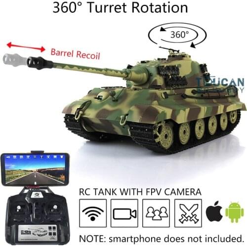 Heng Long 1/16 7.0 Plastic FPV King Tiger RC Tank 3888A 360° Turret BarrelRecoil TH17522
