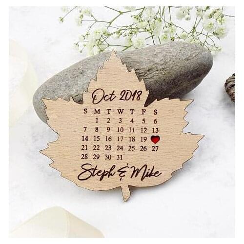 Customize Calendar maple leaf fall Wedding wooden Save the Date Magnets bridal shower party favors company gifts invitations
