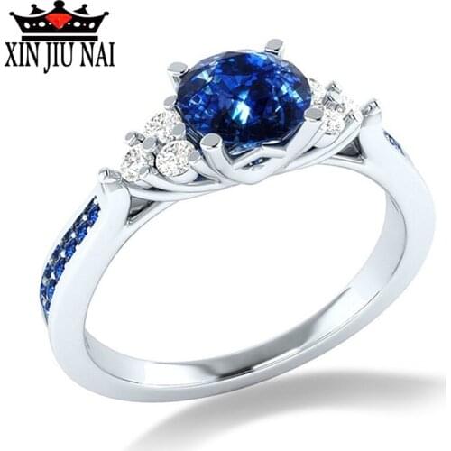 Beautiful Bluestone Flower-shaped CZ Top AAA Zircon Ring Wedding Wedding Gift for European and American Fashion Parties