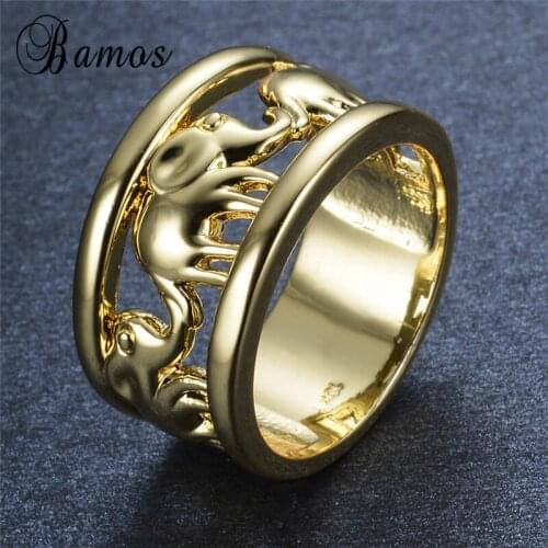 Bamos Luxury Yellow Gold Filled Elephant Ring High Quality Size 6-11 Animal Rings For Women & Men Wedding Party Jewelry RY0047