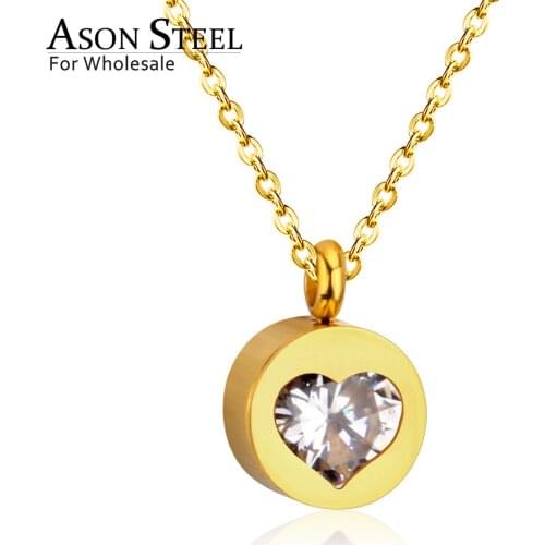 ASONSTEEL Heart Cubic Zirconia Round Pendants Stainless Steel Chains Necklace Gold/Silver Color Accessories Wholesale Daily Wear
