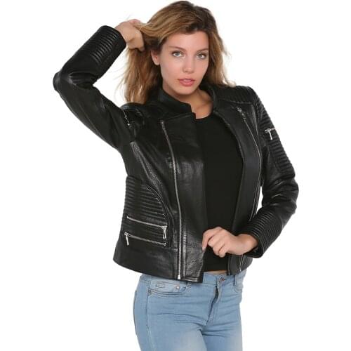 S'elite collection real leather womens jacket black Jumbo genuine leather handmade water repellent winter autumn spring for gift