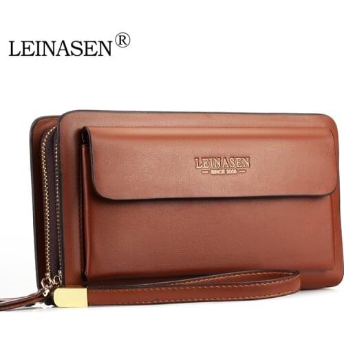 Wholesale LEINASEN Luxury Brand Men Wallet with Coin Pocket Double Zipper Business Male Large Capacity Clutch Bag 20PCS/lot