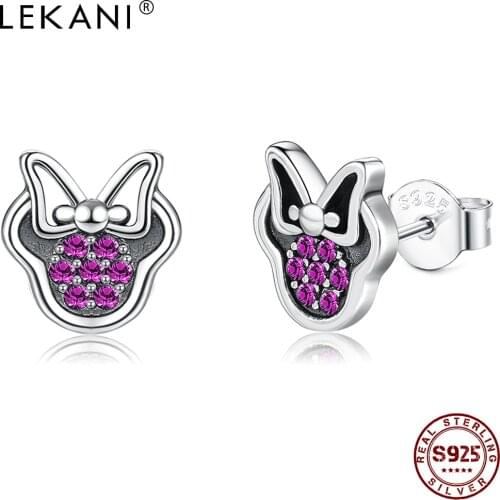 LEKANI Genuine 925 Sterling Silver Stud Earrings For Women With Blue Cubic Zirconia Cute Small Earring Party Fine Jewelry Gift