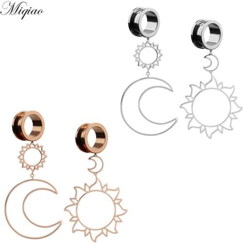 Miqiao 2pcs Hot Sale Sweet Stainless Steel Sun Moon Pulley Ear Expander 6mm-25mm Body Exquisite Piercing Jewelry