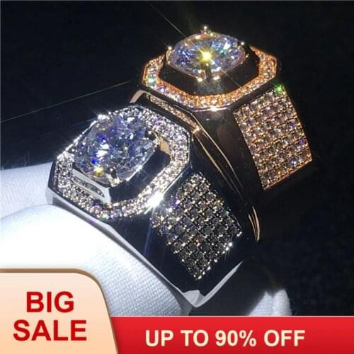 Fashion solitaire men ring 8mm AAAAA Zircon Sona Cz Rose White Gold Filled Engagement wedding band ring for men Finger Jewelry