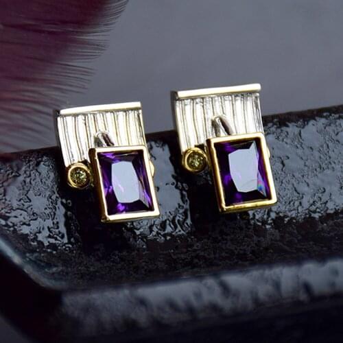 Charming Rectangle Purple Earrings Siver Color Jewellery OL Design Jewelry New 2021 Eearring for Women