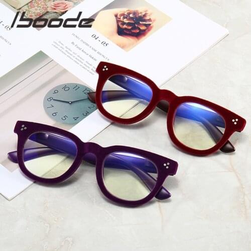 Iboode Warm Wimter Flocked Frame Reading Glasses for Reader Anti Blue Light Presbyopia Glasses Computer Eyeglasses Women Men