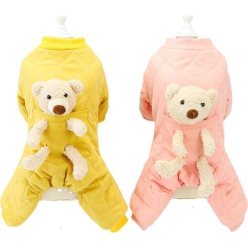 Puppy clothes winter small medium sized teddy bear plus velvet warm four-legged cotton coat pet coat pink pet clothing wholesale