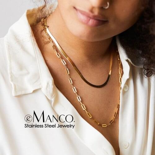 E-Manco Stainless Steel Snake chain Necklace Multilayer Gold Necklace For Women New Trend Female Jewelry Choker